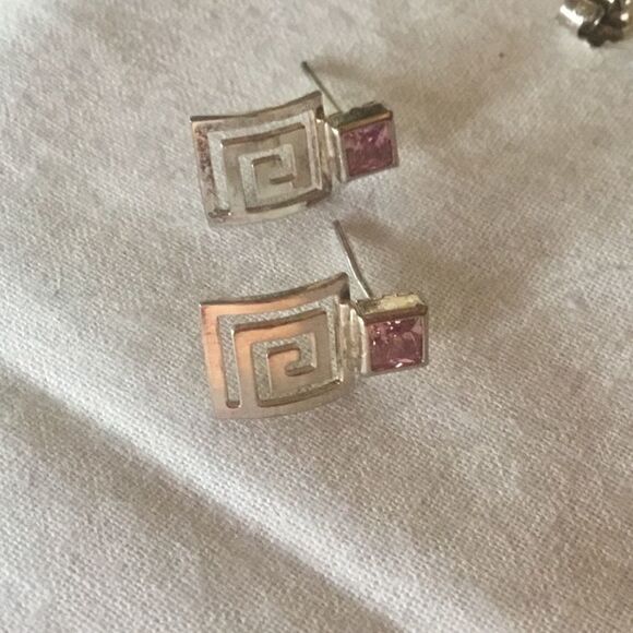 Sterling Silver Greek Key Earrings - Picture 5 of 9